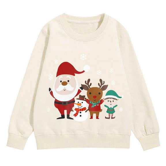 JLMSPLWG Christmas Long Sleeve Shirts Christmas Plaid Shirt Girls Christmas Shirts Boys White Tshirt Sweatshirt Kids 8 Year Old Girl Clothes Boys, Beige 11-12 Years