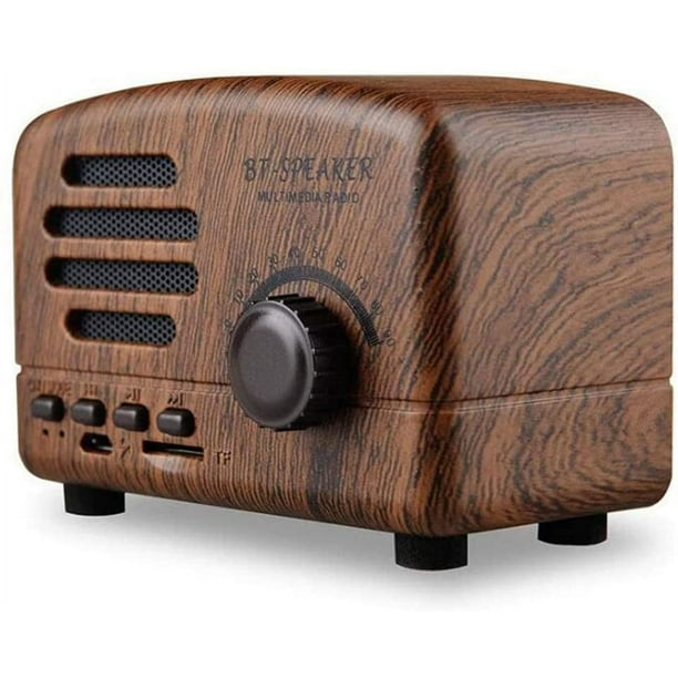 Mini radio vintage, receptor de tarjeta de soporte AM FM retro portátil, altavoz estéreo USB Bluetooth de bolsillo de onda corta con batería recargable