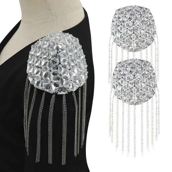 Rhinestones Tassel Shoulder Epaulette Punk Blazer Shoulder Epaulet Brooch Pin Stage Performace Shoulder Accessories for Men and Women 2 pieces