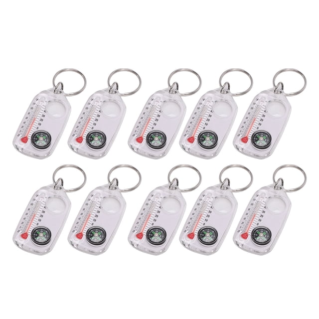 10PCS Portátil Brújula Y Termómetros De Bolsillo Llavero Multifuncional Portátil Lupa Brújula Termómetro Para Senderismo Camping