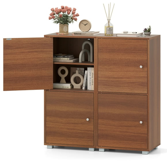 Gymax 2 PCS 2-Door Storage Cabinet w/ Adjustable Shelves Kitchen Buffet Cabinet w/ 2 Doors