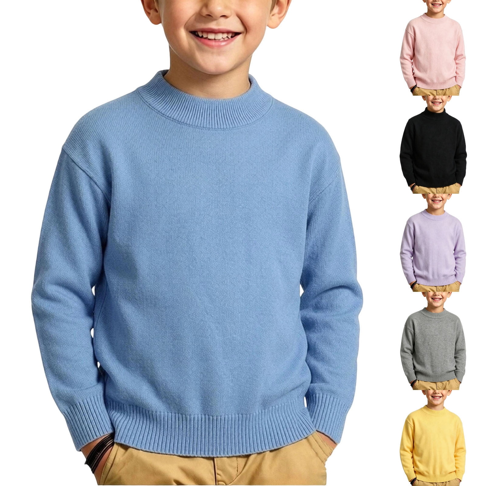 Boys Shirts Kids 3-15Y Long Sleeve Crew Neck Color Block Winter Fall Soft Knit Pullover Tops for Outdoor Sport School Base Layer Shirts