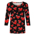 thumbnail image 4 of Valentine T Shirts, Women Heart Tees, Womens 3/4 Sleeve Tops Casual Fashion Women's Casual Crewneck 3/4 Sleeved Tees Ladies Loose T Shirt Tops Blouses Shirts, 4 of 5