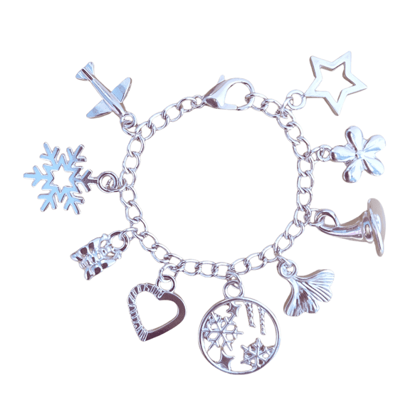 PFOYH S925 Sterling Silver Plated Bracelets Charm Bracelet for Women with 9 different pendant accessories