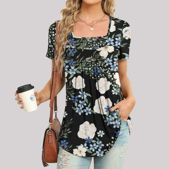 Azrian Shirt Clearance Welcome to Purchase!!!Women Fashion Printed Casual V-Neck Short Sleeve Loose T-Shirt Blouse Tops