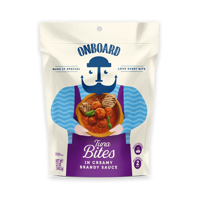 (2 pack) ONBOARD Yellowfin Tuna Bites in Creamy Brandy Sauce, 12 oz Pouch, Nuts and Soy Free, Contains: Egg, Fish (Tuna), Milk, Wheat