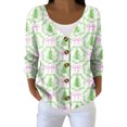 thumbnail image 5 of Women's Fashion Long Sleeve Christmas Snowman Snowflake Print Jacket Cardigan for Holiday Party and Casual Daily Wear,Light Green,M, 5 of 6