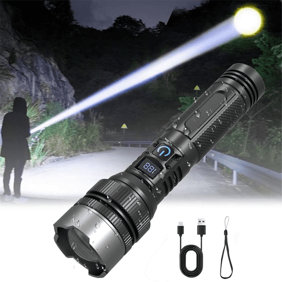 TEIPUERY Rechargeable Flashlight with Zoom Focus & Digital Display, USB-C High Brightness Flashlight for Camping, Car Repair, Power Outages & Outdoor Activities