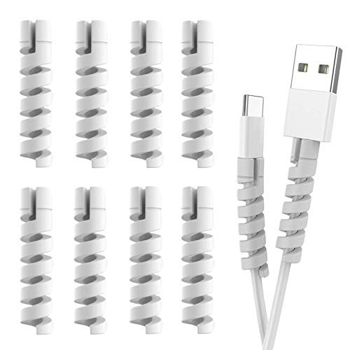 Protector Espiral Cable Cargador Teléfono, Auriculares, Cable USB, PC, Portátil, Celular - 8 PCS (Gris)