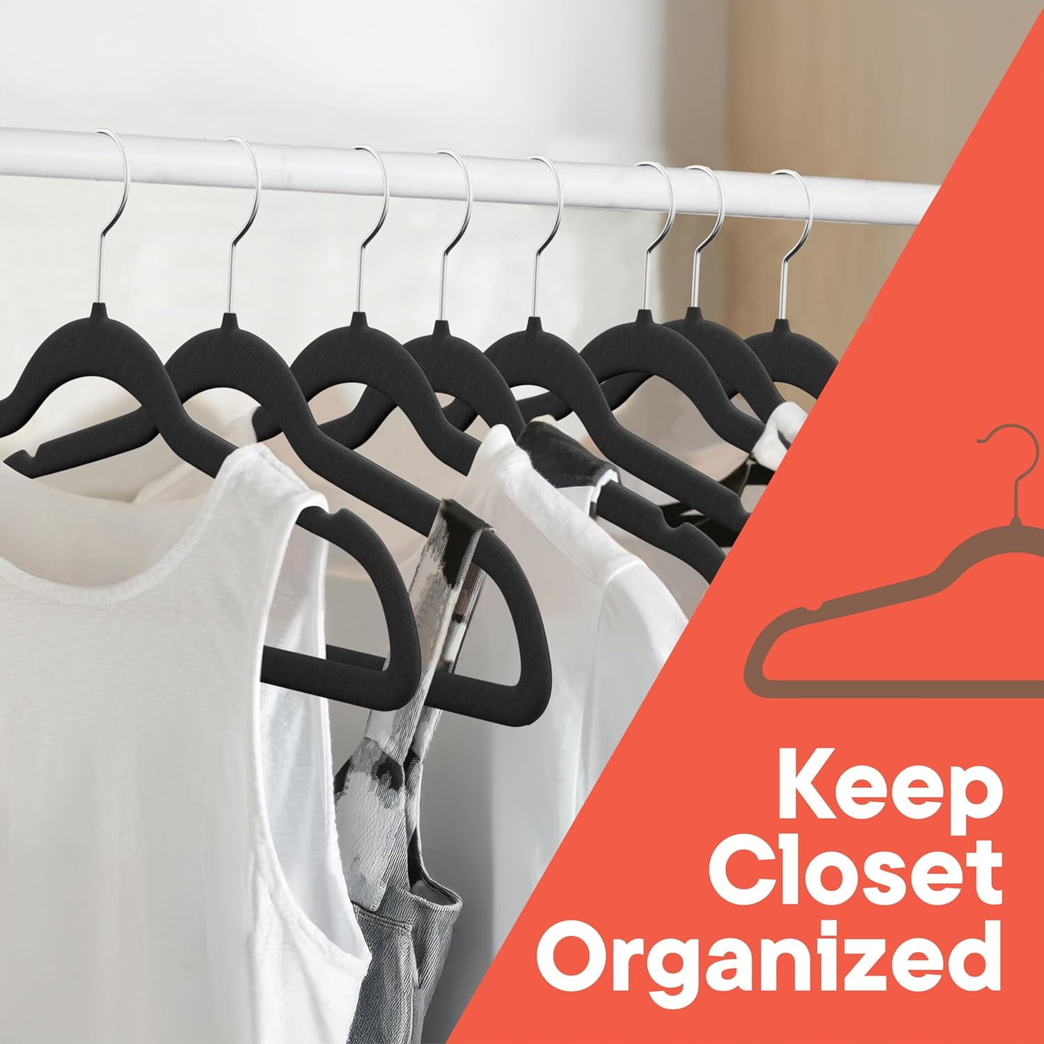 Black Velvet Hangers 5 Pack – Heavy-Duty 10 lbs Capacity, 360° Swivel Hook, Non-Slip & Space-Saving Design – Smooth Velvet Finish for Crease-Free Clothes & Effortless Closet Organization