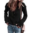 thumbnail image 1 of Suéter negro de manga larga con escote en V y hombros caídos: estilo casual de color puro para mujer, XXL, 1 of 5