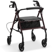 Naipo Mobility Rollator Walker for Seniors with Seat, Foldable Rolling Medical Walker with 6 inch Wheels, Aluminum Frame Supports Up to 300 lbs, Burgundy