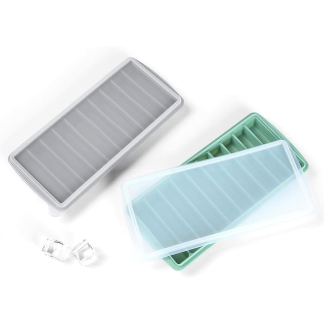 Bandeja para cubitos de hielo con tapa (paquete de 2), bandejas para cubitos con cierre fácil de presionar y extraer, ideal para botellas deportivas y de agua.