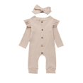 thumbnail image 1 of Baby Girl Ribbed Clothes Knitted Cotton Romper Jumpsuit Solid 2PCS Outfits, 1 of 10