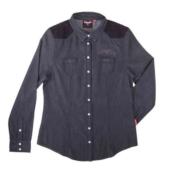 Victory Motorcycle New OEM Women's Black Chambray Shirt, Medium, 286439703