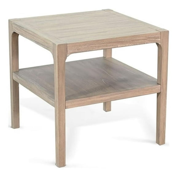 Pemberly Row Solid Wood Square End Table with Open Shelf in Natural