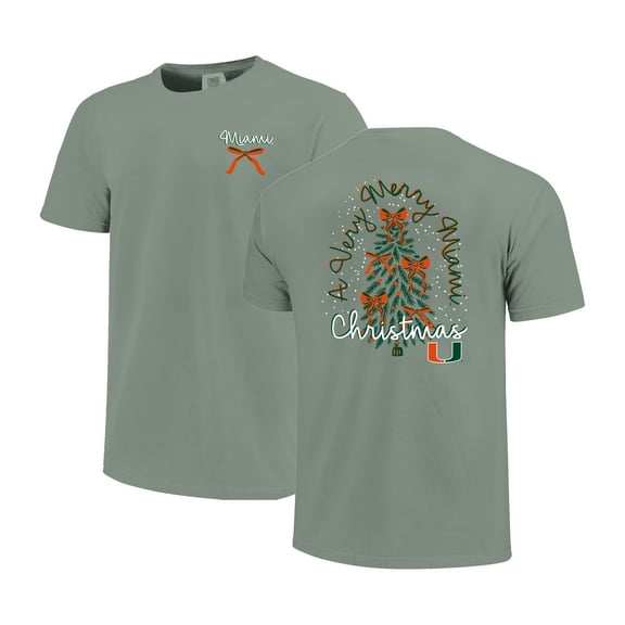 Women's  Light Green Miami Hurricanes Christmas Tree Comfort Colors T-Shirt
