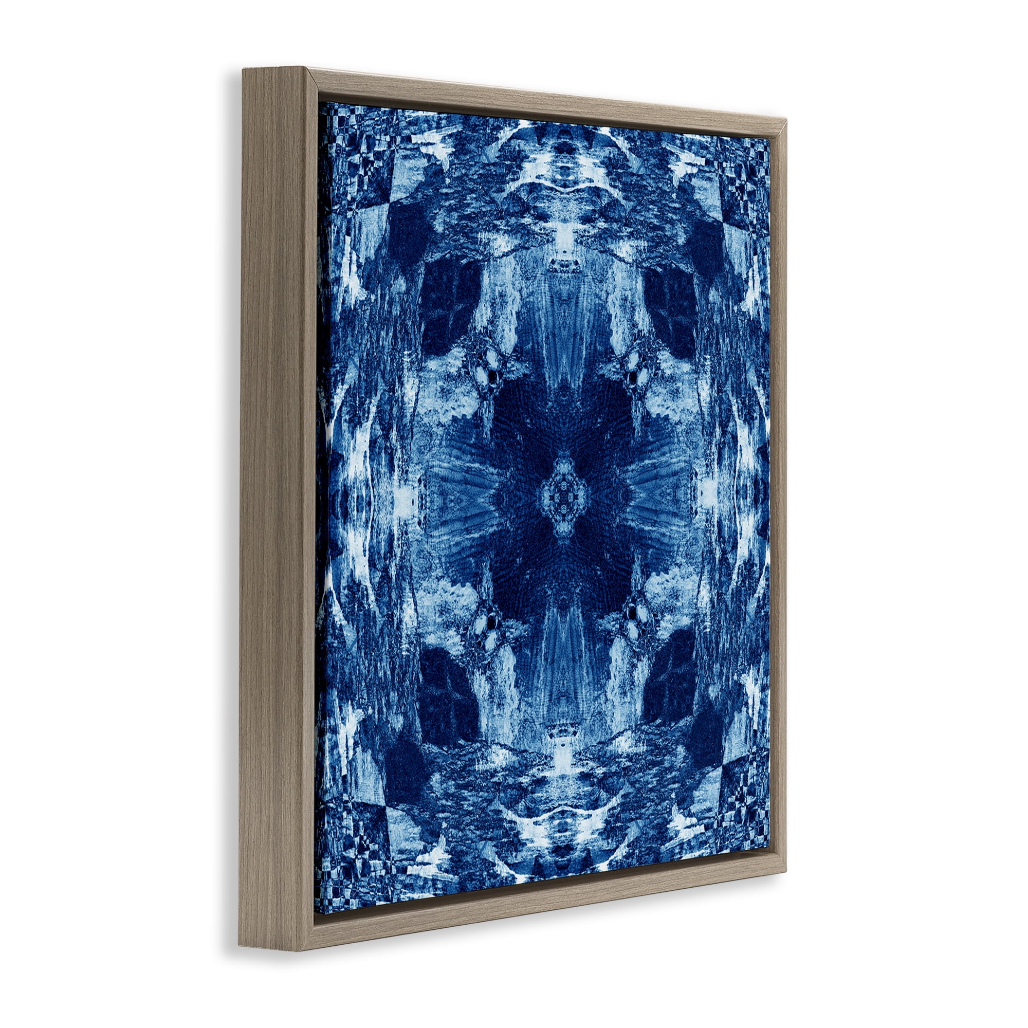 Stupell Industries Blue Mirrored Symmetry Abstract Painting Brown Floater Framed Canvas Art Print Wall Art, 18 x 18