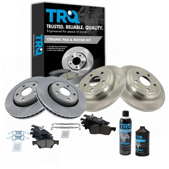 TRQ Front & Rear Posi Ceramic Disc Brake Pad & Rotor Kit w/Chemicals for Durango BKA16178