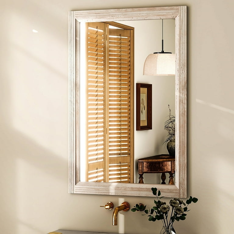 BEAUTYPEAK 36" x 24" Wooden Rectangular Wall Mirror, White photo 2