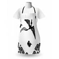 thumbnail image 3 of Phoenix Apron, Tattoo Style Mythological Bird Flying Peony Blooms Flowers Monochrome Art, Unisex Kitchen Bib with Adjustable Neck for Cooking Gardening, Adult Size, Black and White, by Ambesonne, 3 of 4