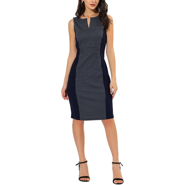Vestido elegante sin mangas para mujer Inspire Chic, vestido ajustado tipo lápiz XS azul para el trabajo