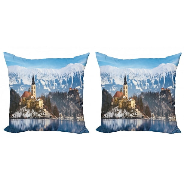 Winter Throw Pillow Cushion Cover Pack Of 2 Lake Bled In Slovenia Scenes From Europe Travel Destination Places Photo Zippered Double Side Digital Print 4 Sizes Multicolor By Ambesonne Walmart Com Walmart Com