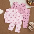 thumbnail image 2 of Staki Toddler Baby Girl Clothes Fall Winter Outfits Ruffle Sleeve Crew Neck Sweatshirts Flare Pants Set(Pink,2-3 Years), 2 of 6