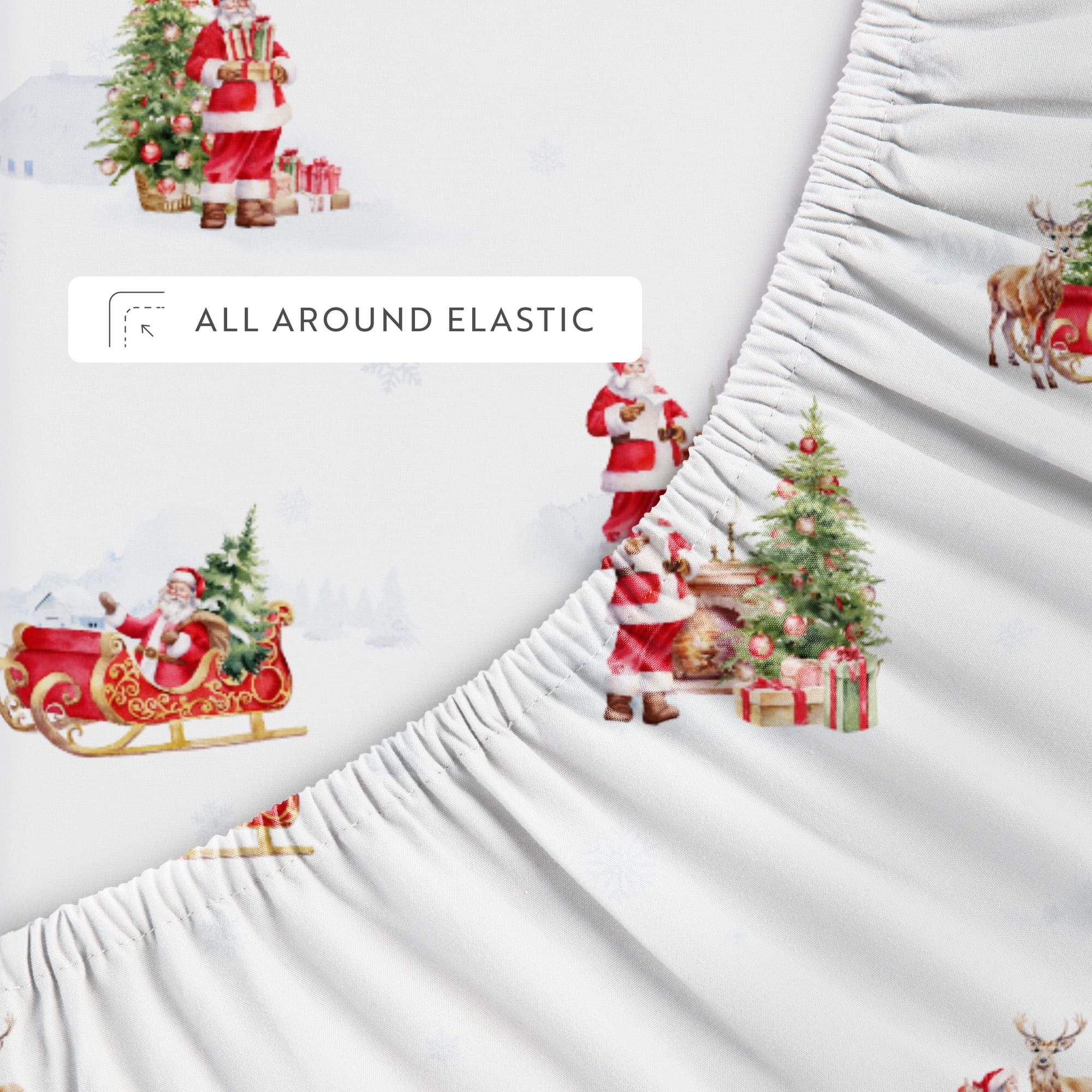 Noble Linens 4 Piece Holiday Microfiber Bed Sheet Set, Vintage Santa, Queen