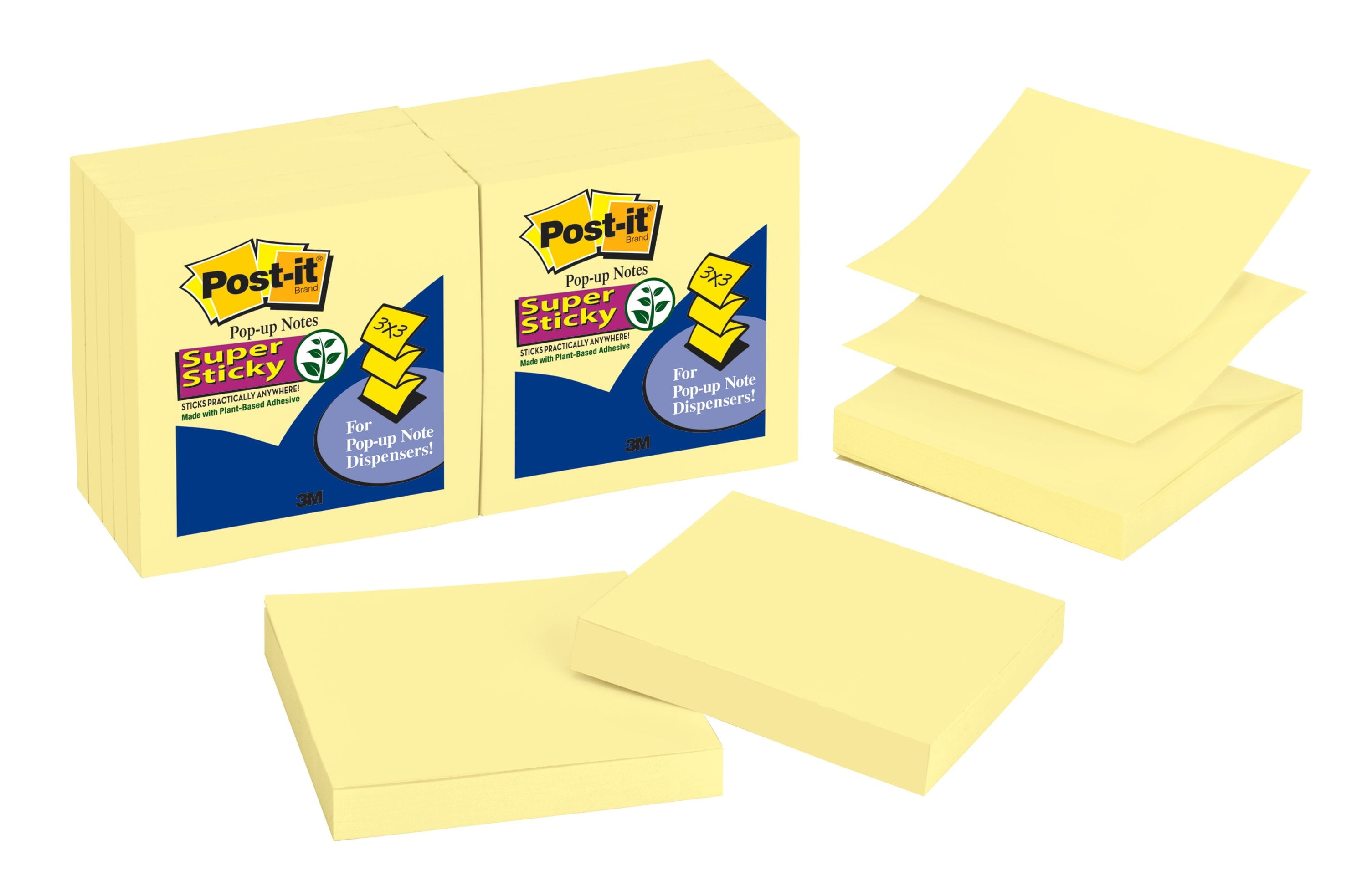 Postit Super Sticky Popup Notes, 3" x 3", Canary Yellow, 12 Pads