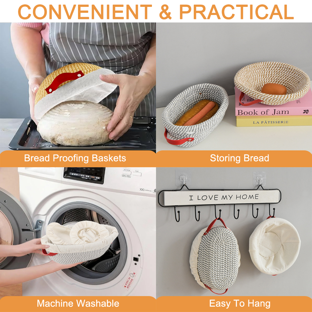 Cotton Rope Bread Proofing Baskets with Liners & Covers