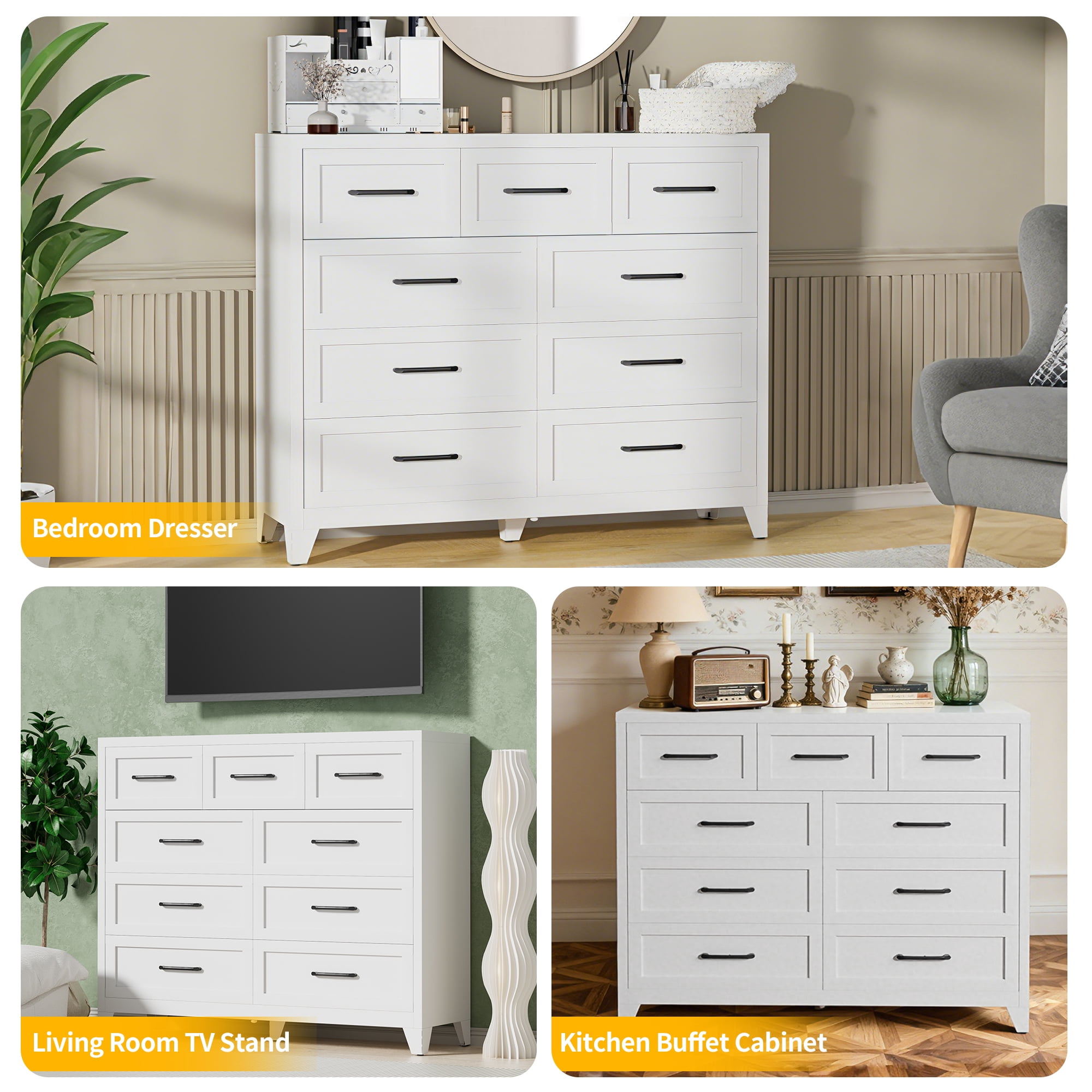 Aukfa 9-Drawer Tall Metal Dresser, Steel Storage Cabinet, Space Saving Chest of Drawers with Smooth Gliding Tracks