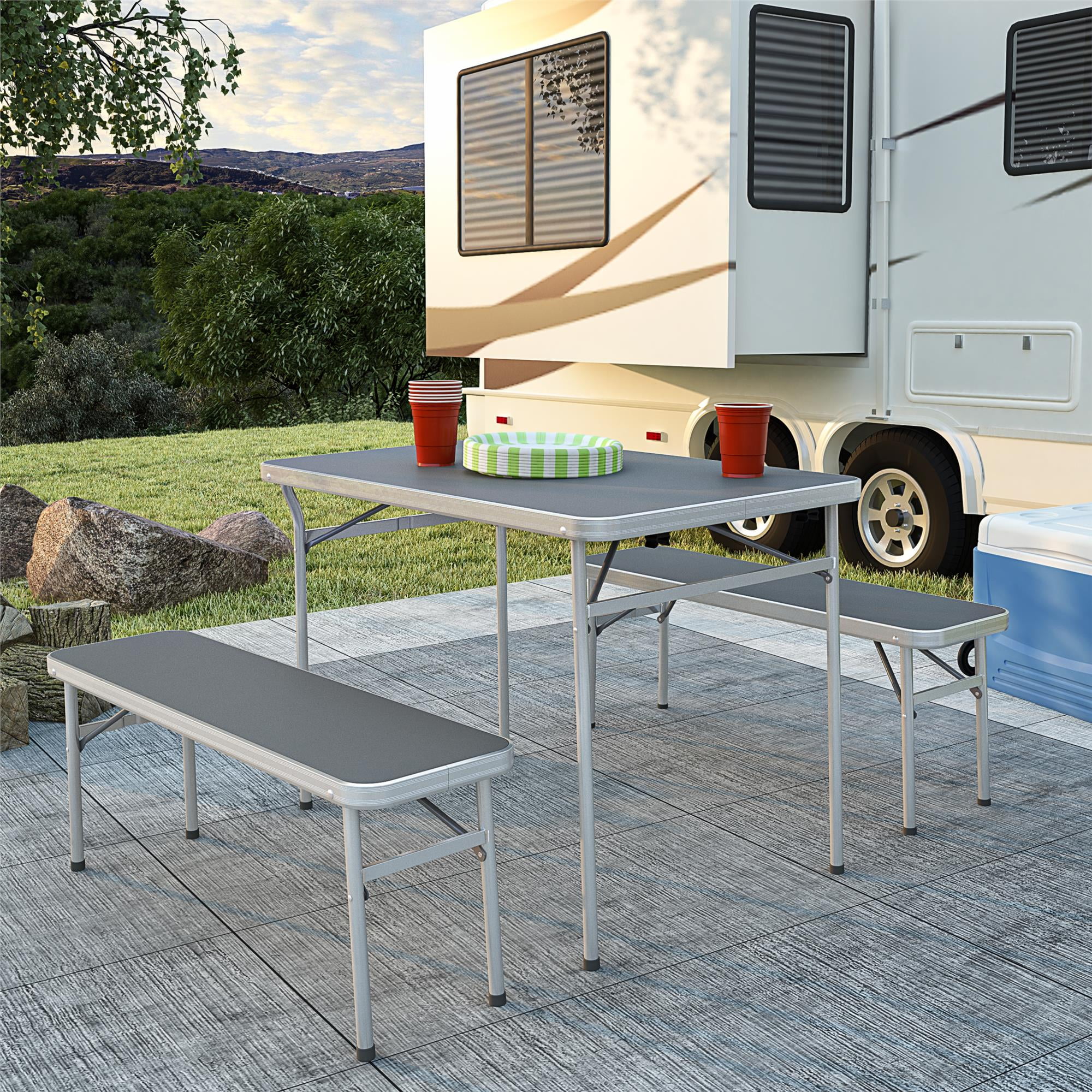 Photo 1 of Cosco 3ct Aluminum Patio Folding Table and Bench Set
