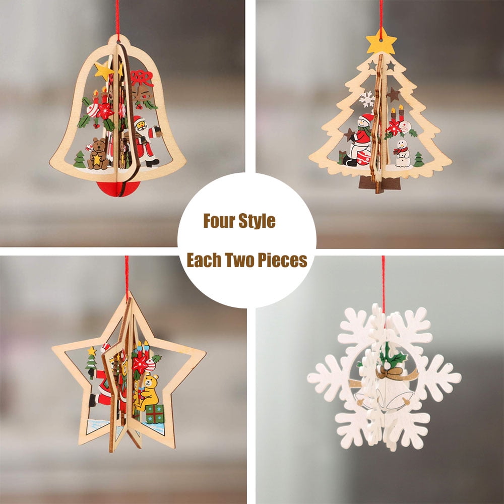 Bigsweety 6PCS Christmas Wooden Ornaments Xmas Tree Hanging Tags Pendant Hollow Out Ornaments for Christmas Decorations