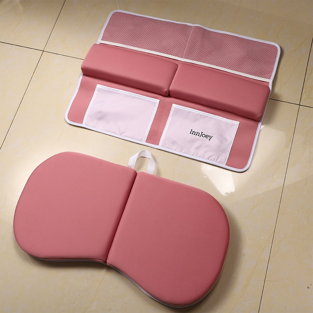 InnJoey Odor-Free Baby Bath Kneeler and Elbow Rest Pad Set, 1.6'' Thick Quickly Dry, Bathtub Kneeler Pad with Baby Toys & Bath Accessories Storage, Bath Kneeling Pad and Elbow Pad for Baby Tub （Pink）