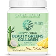 Sunwarrior Beauty Greens Collagen | Pina Colada Collagen Boost Powder with Hyaluronic Acid and Biotin, 300g