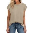 thumbnail image 2 of Lumtrix Cap Sleeve Sweater Vest for Women 2026 Spring Summer Crew Neck Casual Loose Business Tops Western Vacation Tees Khaki L, 2 of 5