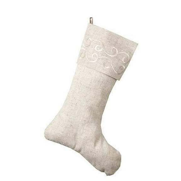 Fennco Styles Embroidered Swirl Design Decorative Linen Blend Christmas Tree Skirt