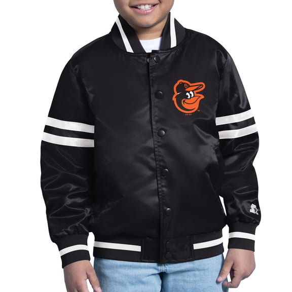 Youth Starter  Black Baltimore Orioles Team Logo Full-Snap Satin Varsity Jacket