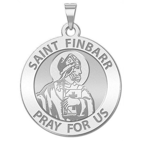 Saint Finbarr Round Religious Medal - 3/4 Inch Size of a Nickel - Sterling Silver