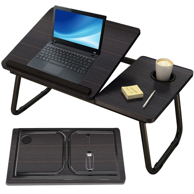 Mesa Plegable Soporte para Laptop - con Portavasos y Diseño con Ranura Inclinación Ajustable de 5 Niveles Soporte Plegable Escritorio Portátil para Comer Escribir Juga