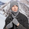 thumbnail image 3 of comerut Winter Beanie Hat with Gloves Scarf Set Solid Color Soft Elastic Ultra-Thick Windproof Knitted Hat Neck Warmer Gloves, 3 of 8