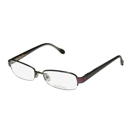 Lilly Pulitzer Designer (New Lilly Pulitzer Eve Womens/Ladies Designer Half-Rim Olive / Pink Famous Designer In Style Frame Demo Lenses 51-16-130 Spring Hinges)