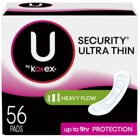 U by Kotex Security Ultra Thin Pads, Heavy Flow, Unscented, 56 (Best Cotton Sanitary Pads)