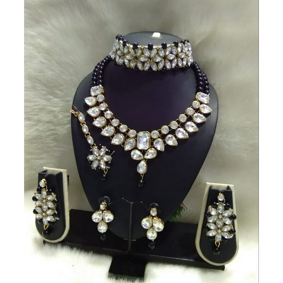 Luxury Kundan Bridal Jewelry Set for Women – 7-Piece Indian Ethnic Necklace, Choker & Earrings Set