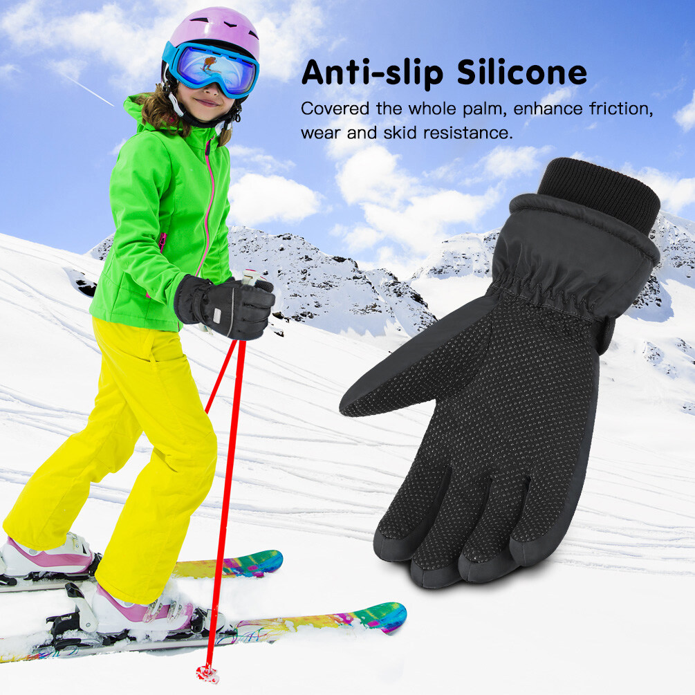 Vbiger Kids Waterproof Ski Gloves, Black photo 2
