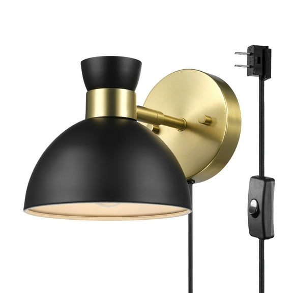 Globe Electric 1-Light Matte Brass Plug-in or Hardwire Indoor Wall Sconce with Pivoting Shade