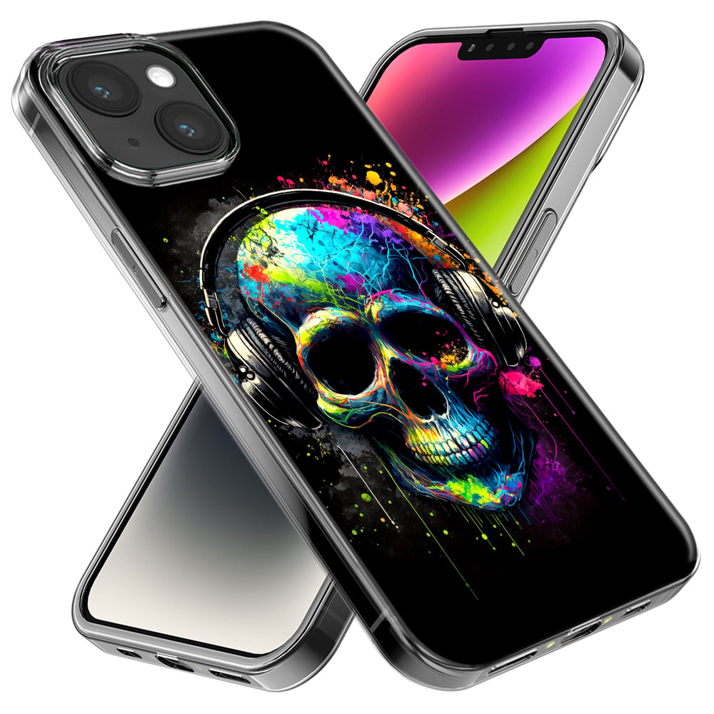 thumbnail image 2 of MUNDAZE Apple iPhone 12 Mini Shockproof Clear Hybrid Protective Phone Case Fantasy Skull Headphone Colorful Pop Art Cover, 2 of 5