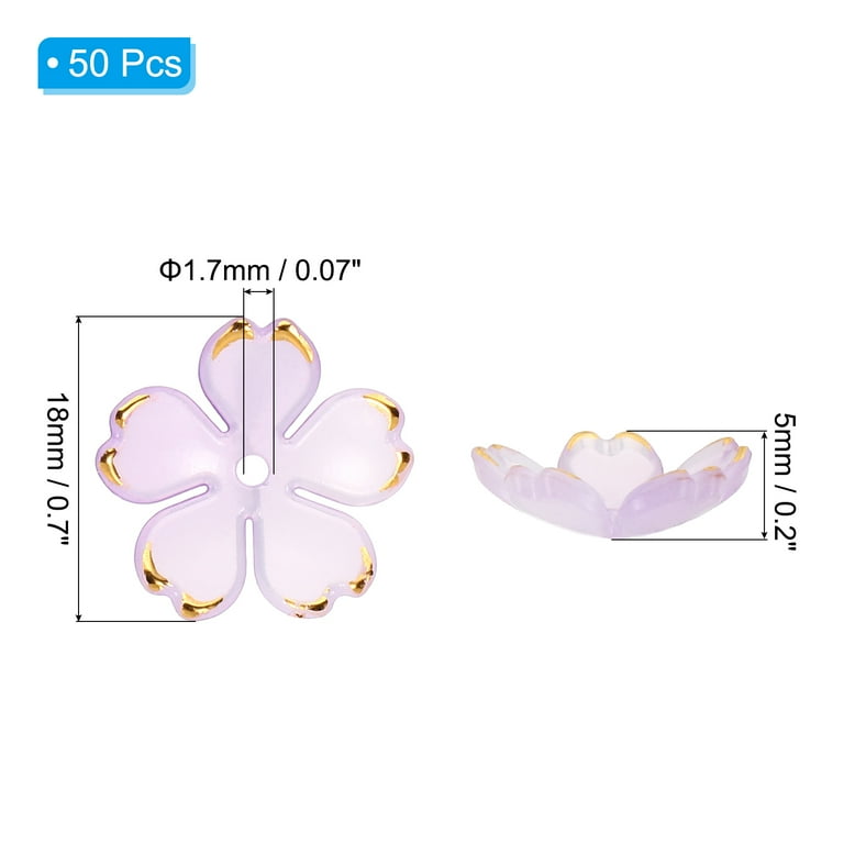 50Pcs Cherry Blossom Acrylic Flower Beads - Gradient Blue-Violet, Gold-Plated Edge, For Jewelry Making