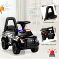 thumbnail image 5 of OLAKIDS Ride On Push Police Car, Toddler Foot-to-Floor Sliding Toy with Siren, Steering Wheel, Megaphone, Horn, Headlights, Under Seat Storage, Kids Racer Walking Gift for Boys Girls 3+ (Black), 5 of 6